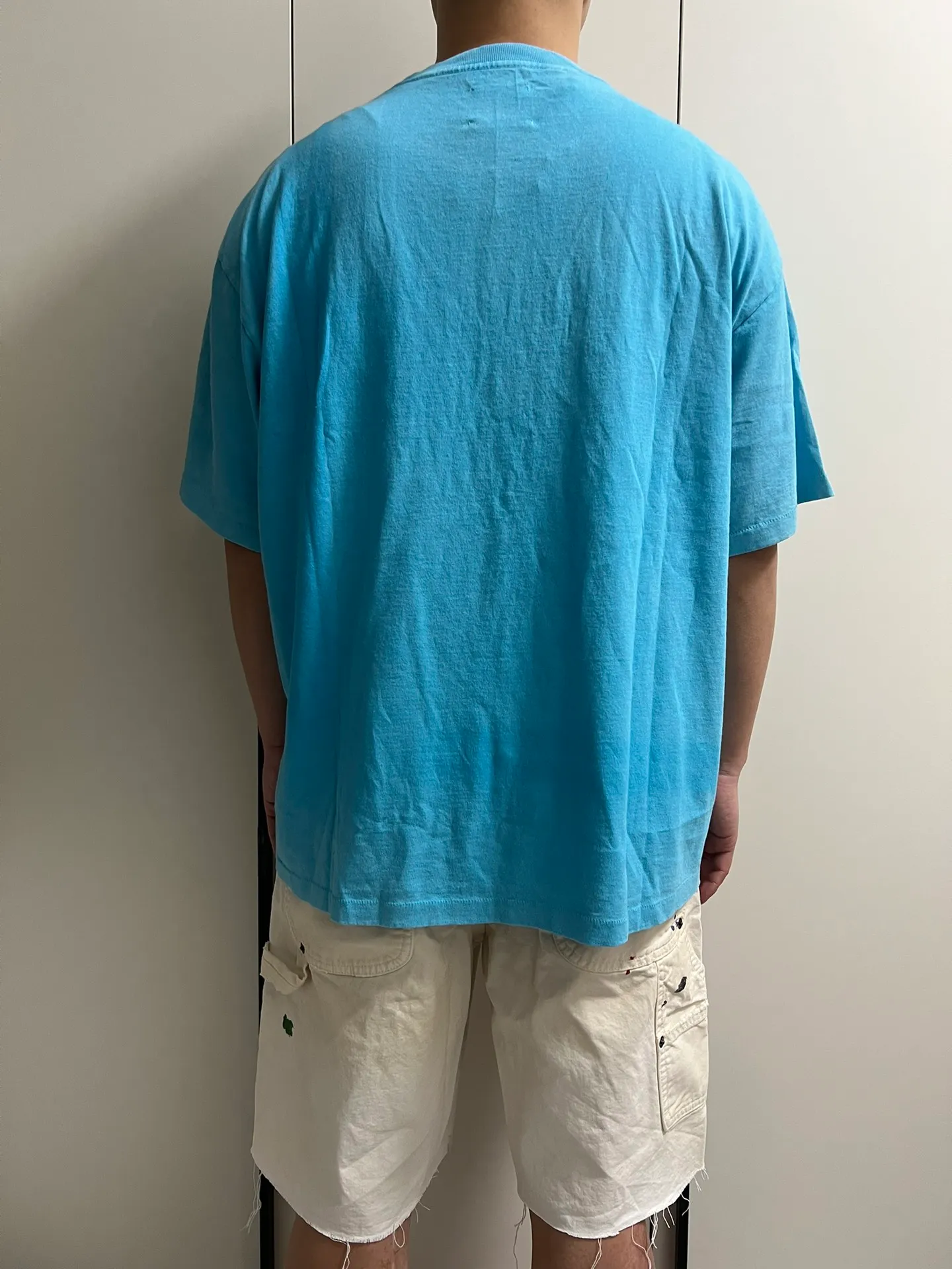 GALLERY DEPT. VINTAGE LOGO PAINTED TEE/Turquoise washed and distressed VINTAGE LOGO retro English pocket short sleeves lake blue S-XL ready-to-wear dyeing, hand-sewn and smeared with horseradish and fried with salt, very heavy industry, manufacturing dark and light fading technology, hand-splashed ink graffiti, genuine acrylic material